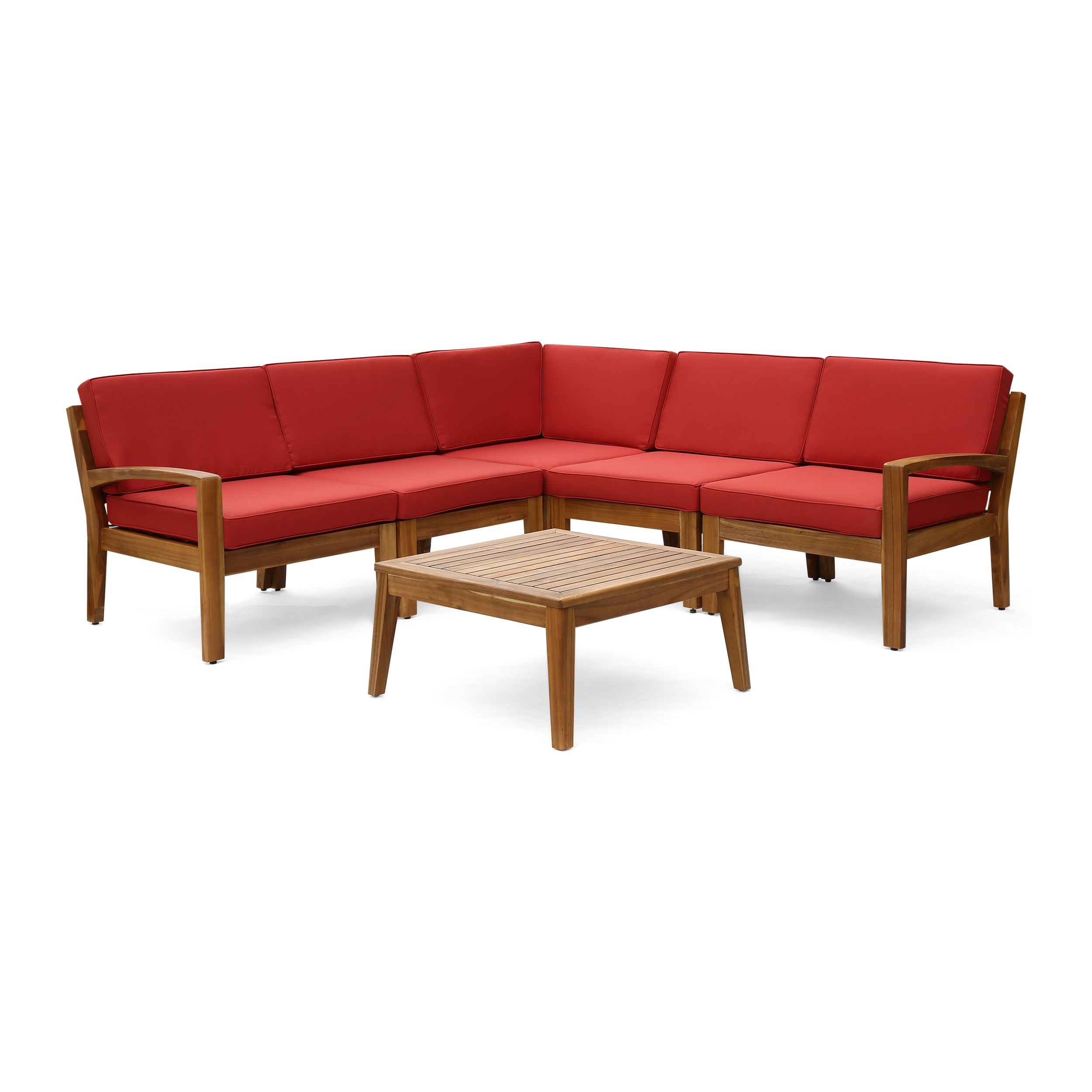 Roy Outdoor Acacia Wood 5 Seater Sectional Sofa Set with Coffee Table