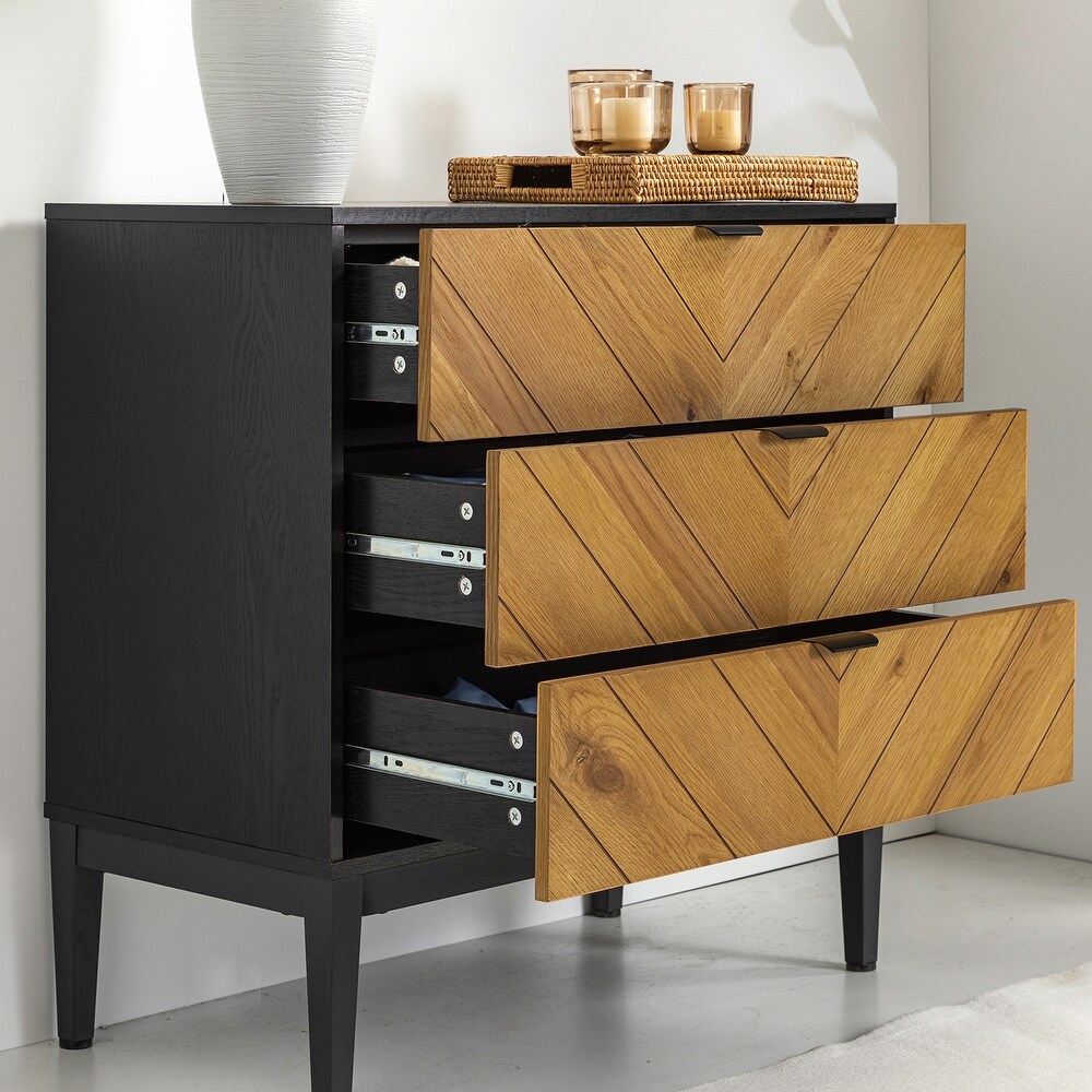 Jakob Modern Storage Three drawer Dresser with Metal Legs Set Of 2 By HULALA HOME