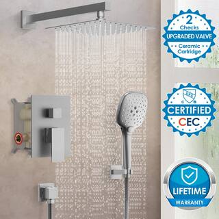 GRANDJOY Pressure Balance 2-Spray Wall Mount 10 in. Fixed and Handheld Shower Head 2.5 GPM in Brushed Nickel Valve Included SRM6646NI-10BL