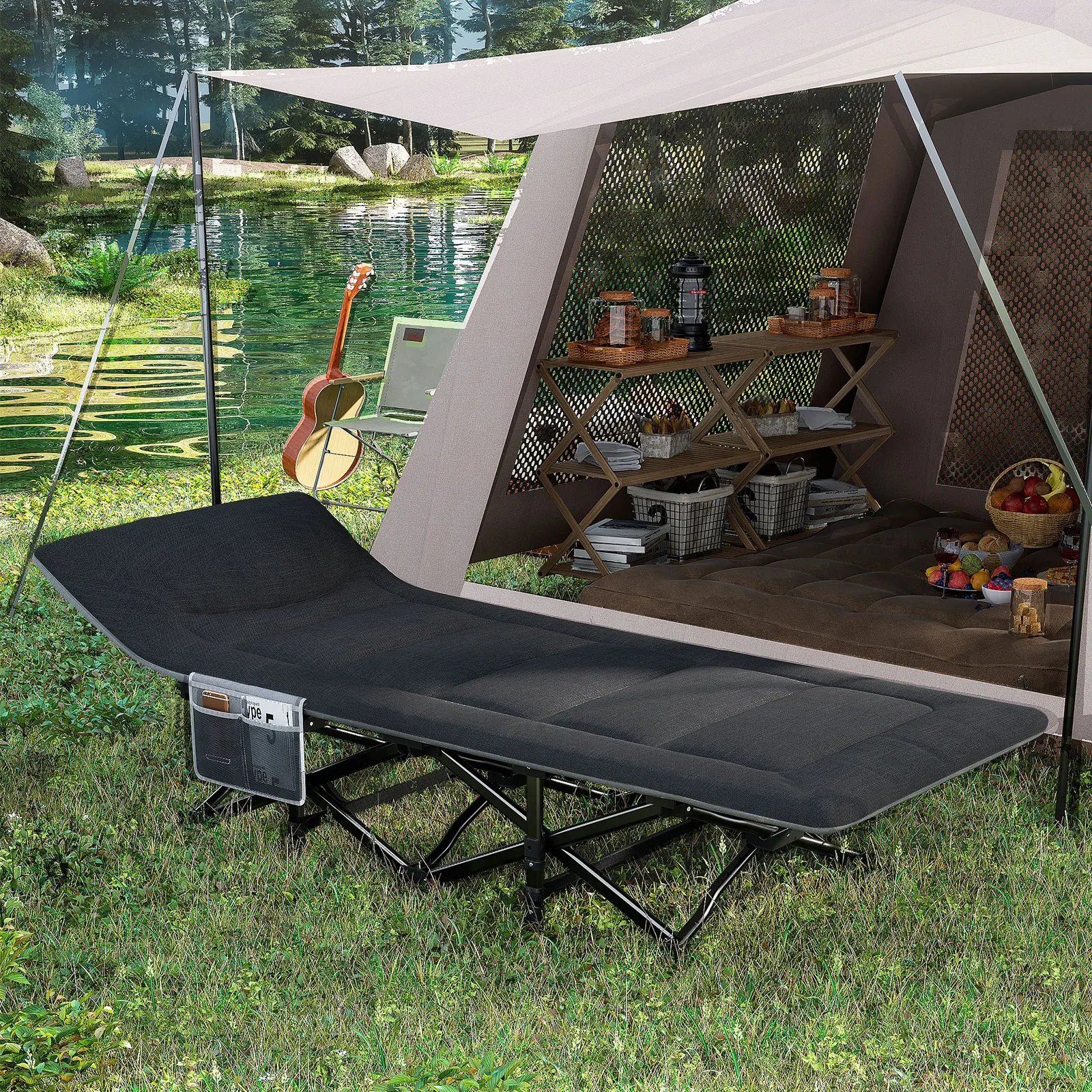 Mattress and Pillow Two in One Portable Folding Stable and  Folding Metal Camping Cot  with Soft and Comfortable Mattress