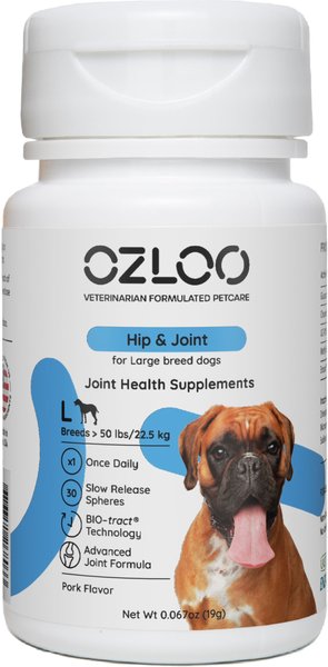 OZLOO Hip and Joint Pork Flavored Chewable Tablet Supplement for Large Adult Dogs， 30 count