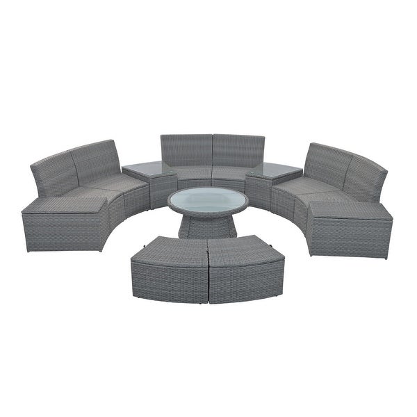 10-Piece Outdoor Sectional Half Round Patio Rattan Sofa Set - Overstock - 37629926