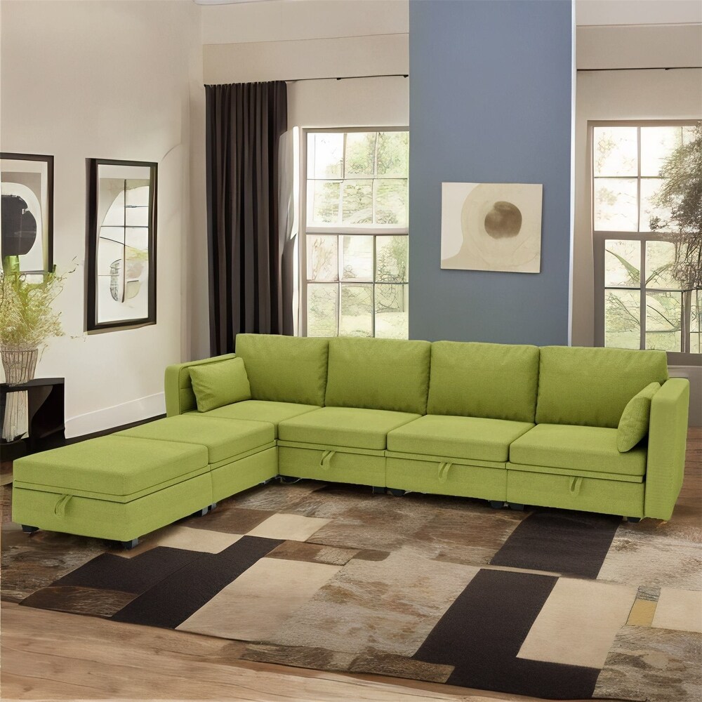 Modular Linen U Shaped Sectional Sofa with Reversible Chaise