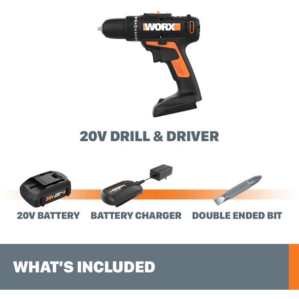 Worx WX101L 20V Power Share Cordless Drill and Driver with Battery and Charger