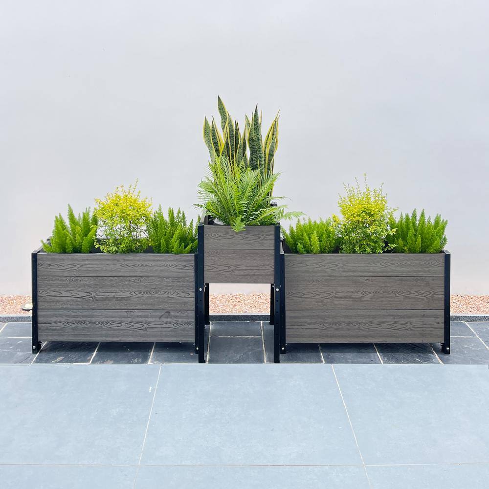 EverBloom Planter 17 in. D x 28 in. H x 91 in. W Grey and Black Composite Board and Steel Corner and 2-Trough Bundle K2219G