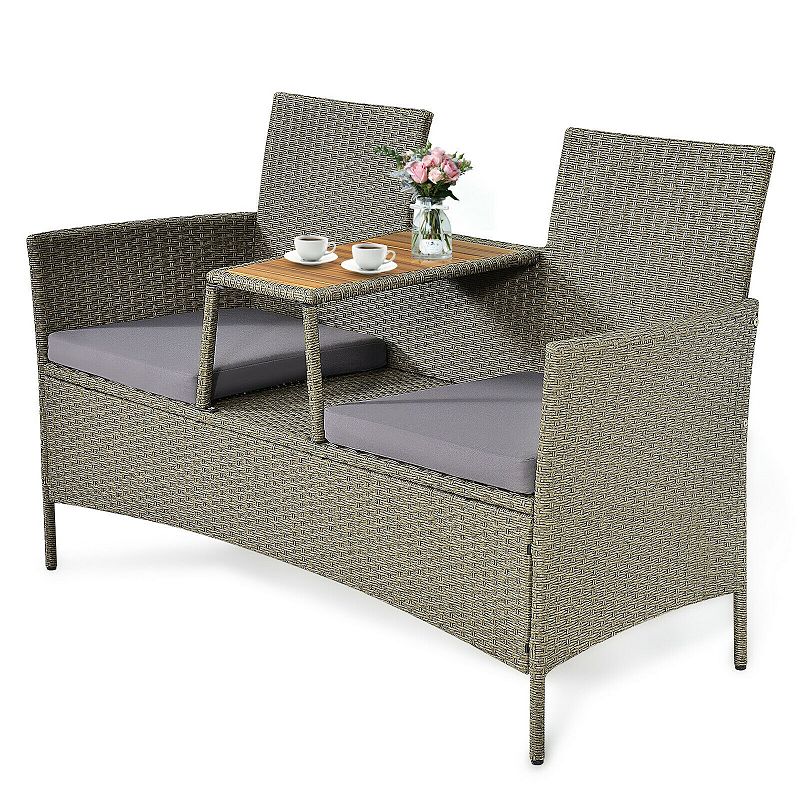 2-Person Patio Rattan Conversation Furniture Set with Coffee Table