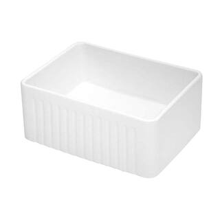 LORDEAR White Fireclay 24 in. Single Bowl Farmhouse Apron Kitchen Sink with Bottom Grid LD-LAW2418R1