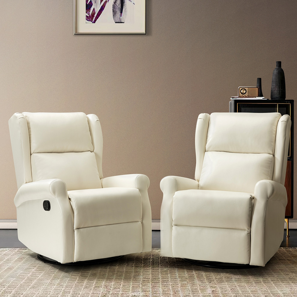 Comfy Faux Leather Manual Swivel Recliner With Metal Base Set of 2   Contemporary   Recliner Chairs   by Karat Home  Houzz