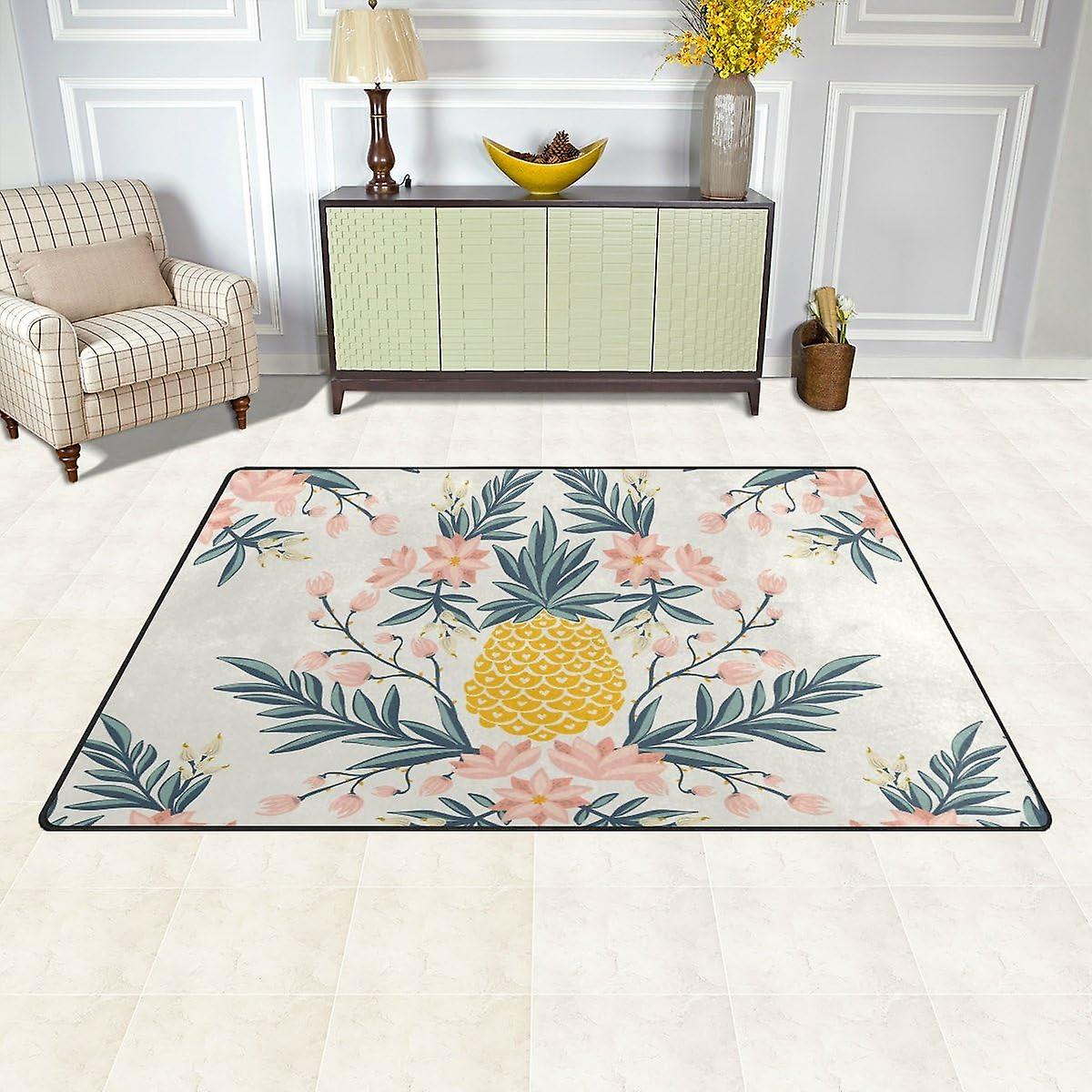 Colourlife Lightweight Carpet Mats Area Soft Rugs Floor Mat Doormat Decoration For Rooms Entrance 31 X 20 Inches Pineapples Flowers