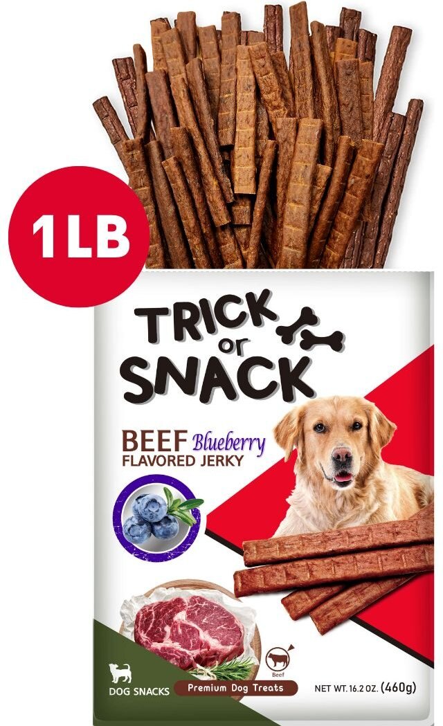 Trick or Snack Beef and Blueberry Flavored Jerky Dog Treats， 1-lb bag