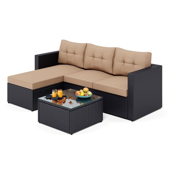 Outdoor Rattan Wicker 5Piece Patio Furniture Sets Sectional Sofa Set with Coffee Table