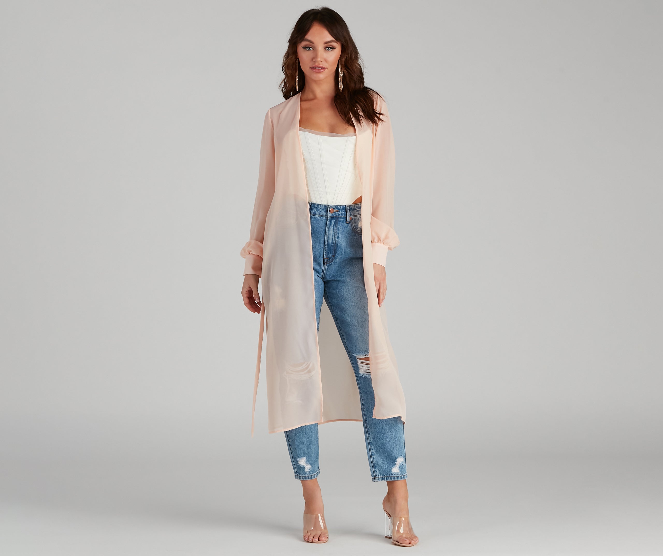 Chic Sheer Chiffon Belted Trench