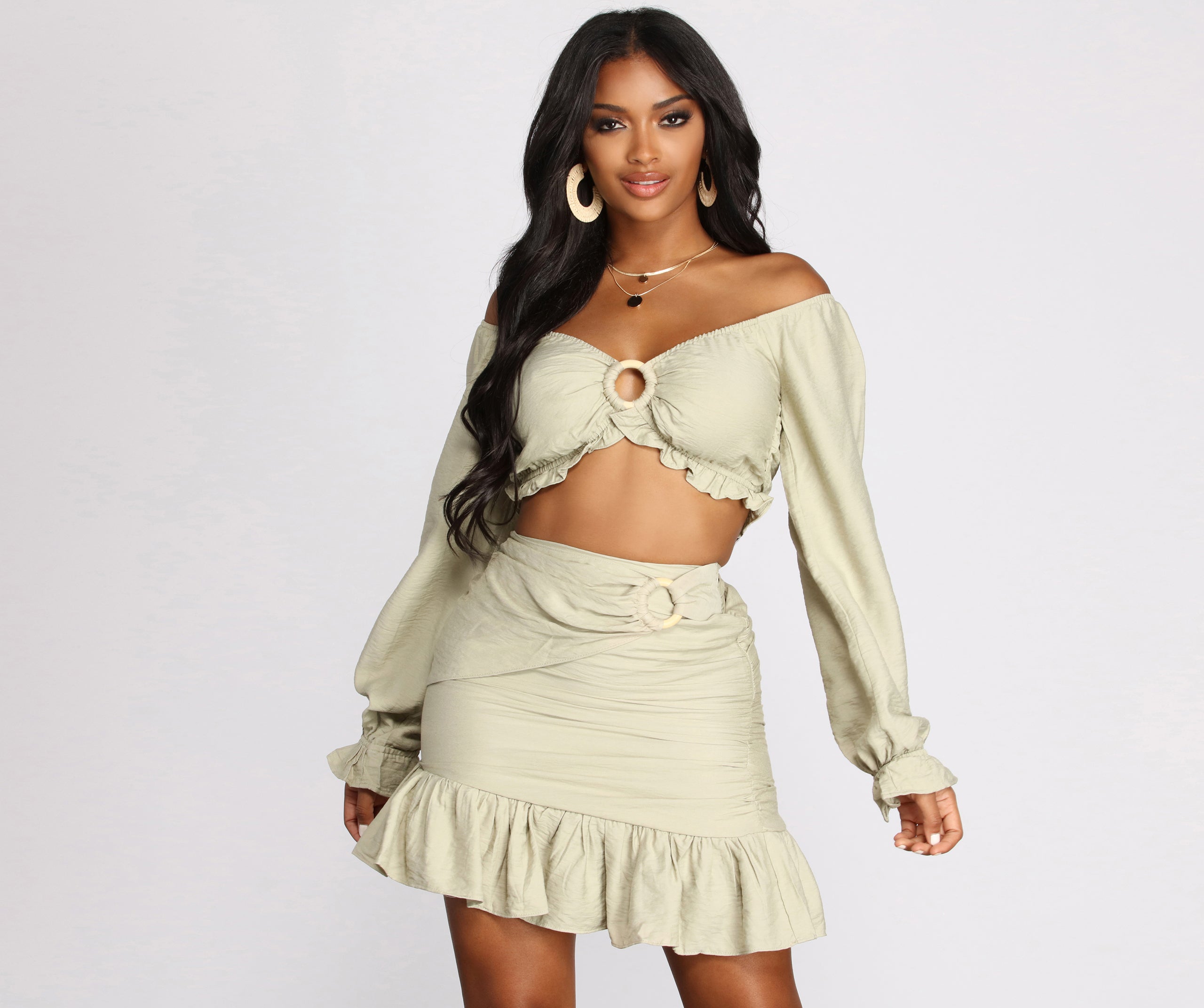 Endless Summer O-Ring Ruffle Hem Crop Top