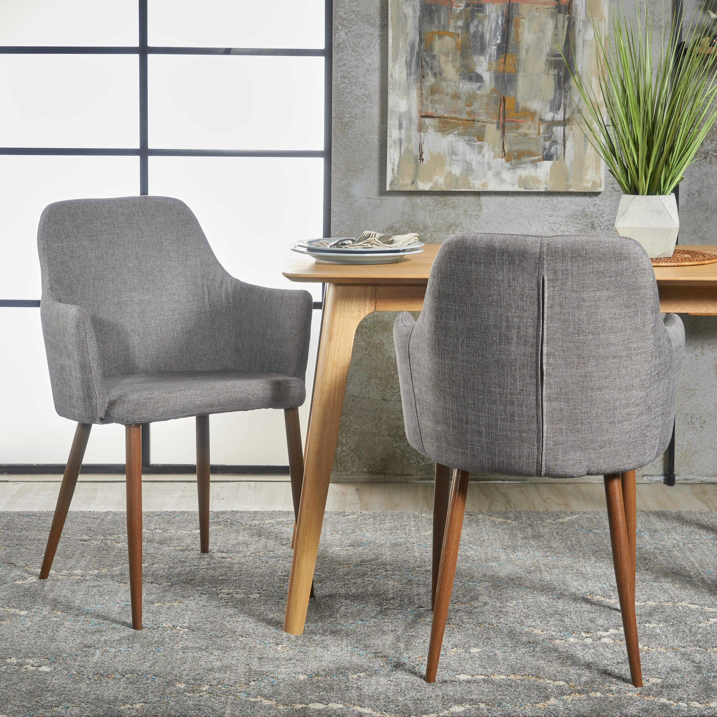 Serra Mid Century Fabric Dining Chair with Wood Finished Metal Legs (Set of 2)