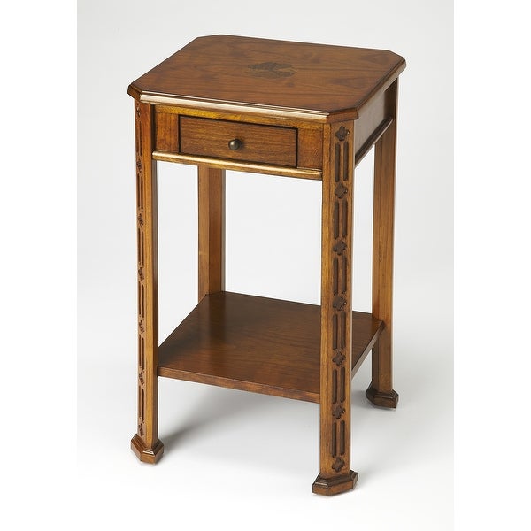 Olive Ash Burl Accent Table with Carved Details