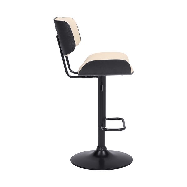 Adjustable Cream Tufted Faux Leather and Black Wood Swivel Barstool. - 46