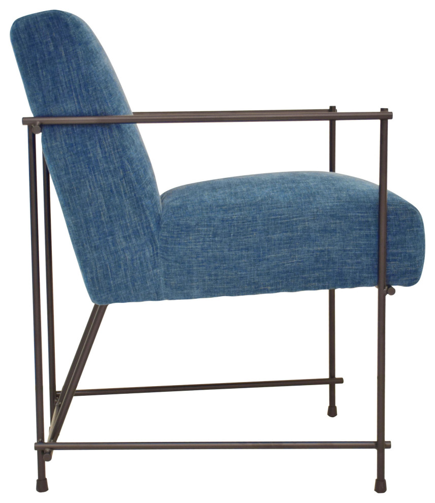 Dayton Chenille Upholstered and Black Steel Framed Dining Arm Chair  Denim Blue   Contemporary   Dining Chairs   by Karina Living  Houzz