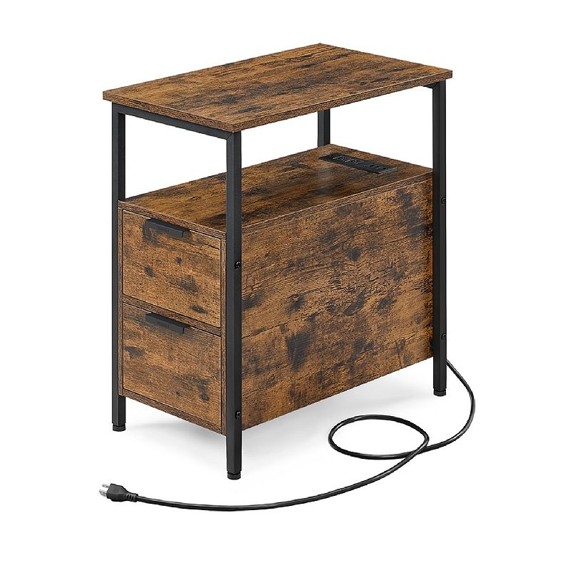 Side Table With Usb Ports， Charging Station And Drawers