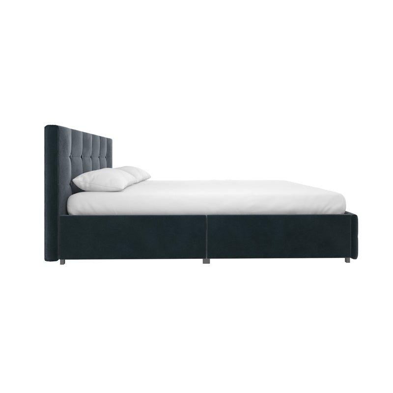 DHP Ryan Blue Velvet Upholstered Bed w/storage Queen