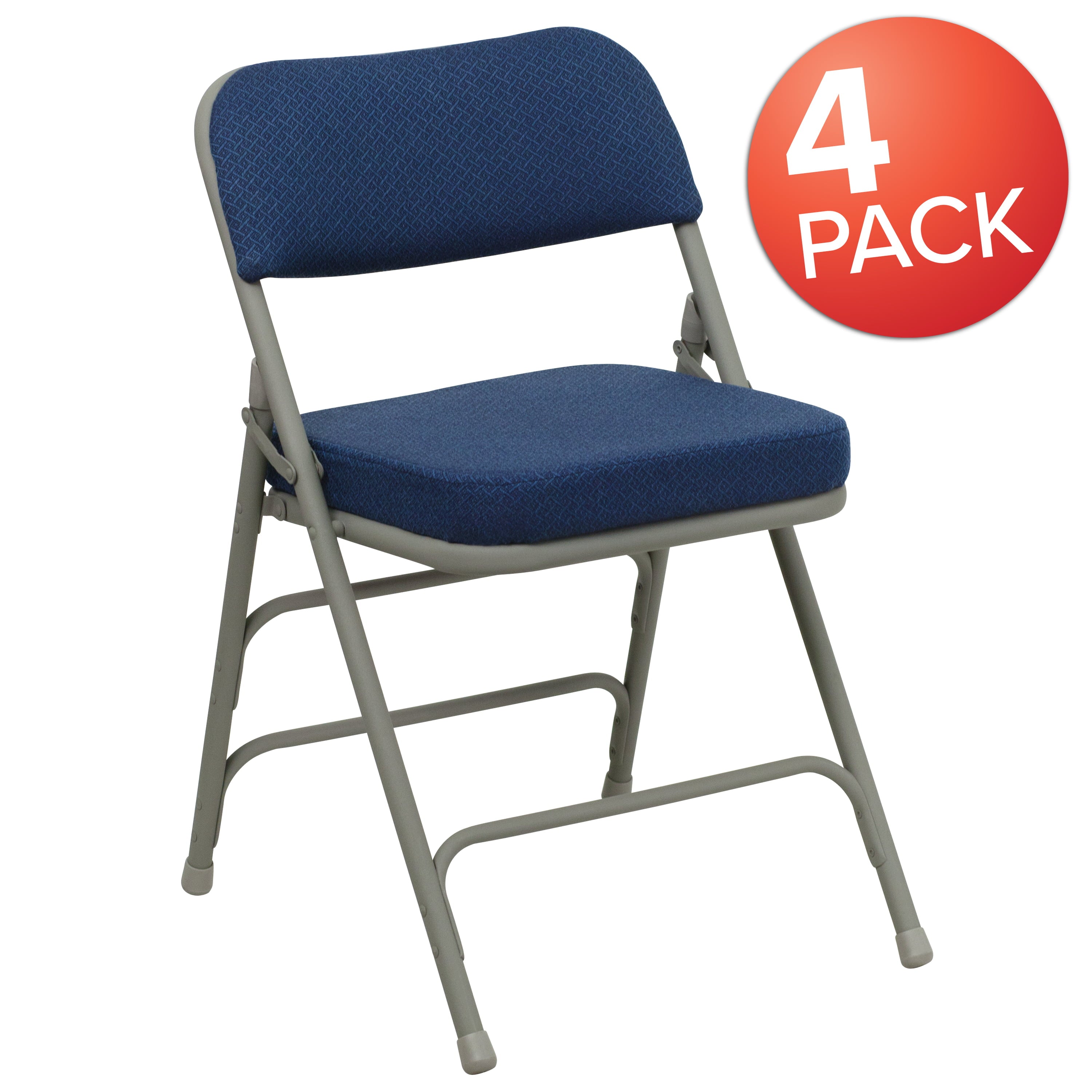 Hercules Hinged Fabric Padded Folding Chair - 4-Pack, Navy Blue