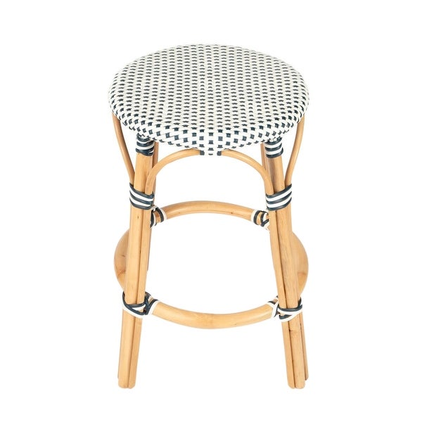 Offex Tobias Transitional Navy and White Rattan Round Counter Stool - 16