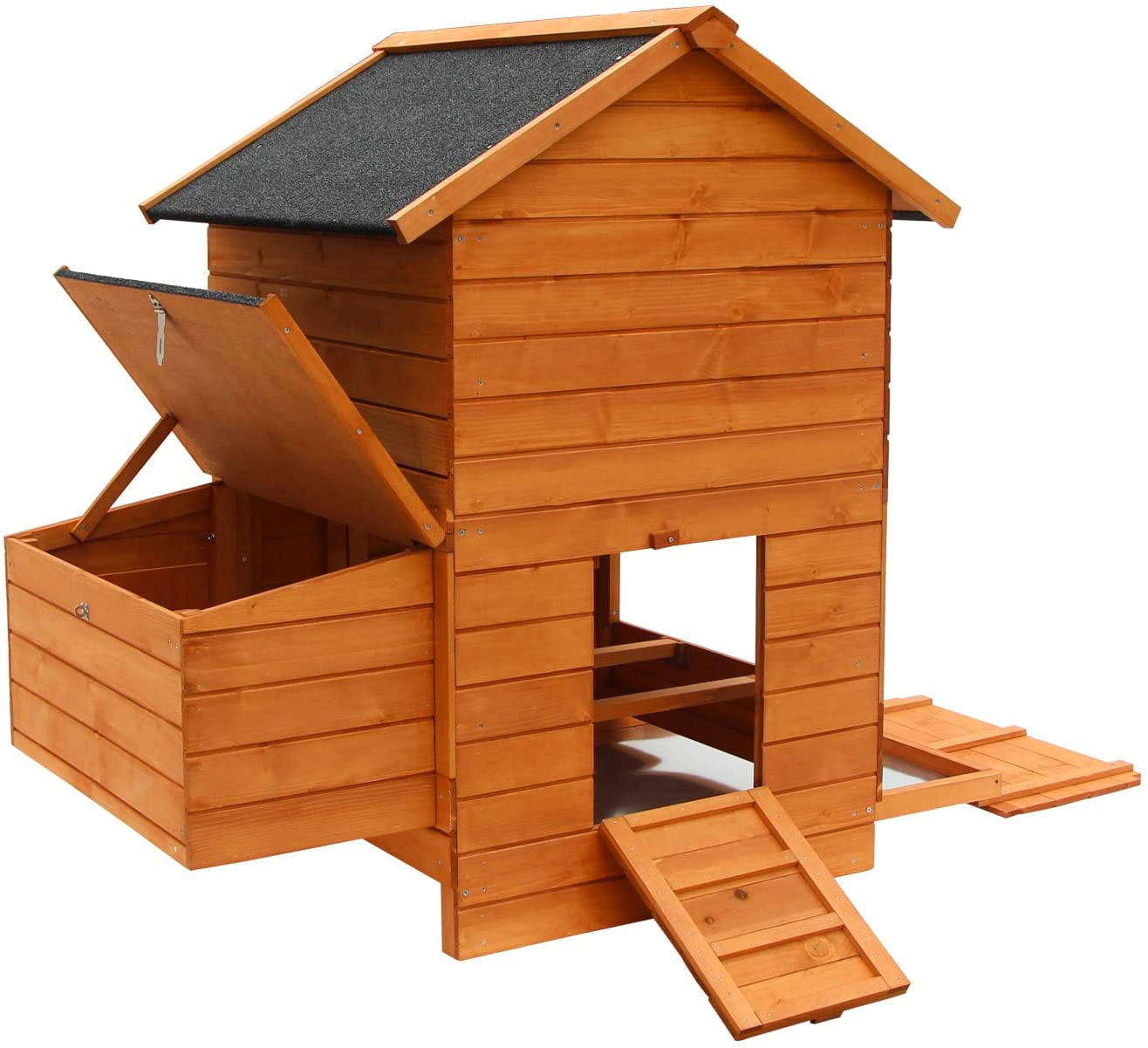 Kinbor Wooden Chicken Coop Outdoor Large Hen House w/Nesting Box Poultry Cage Rabbit Hutch w/Removable Tray & Ramp-Main House