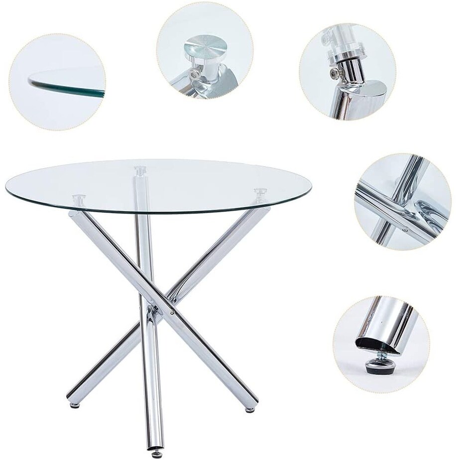 3 Piece Dining Table Set Tempered Glass Table with 2 Chairs