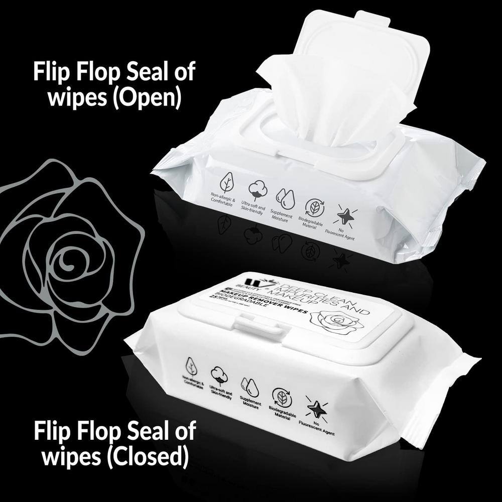 W BEAUTY Flushable Wipes Remove Dirt Oil and Clean Impurities Ultra-Soft Cotton Fabric Face Wipes 25 Sheets (Pack of 6) HD8723-6PCS