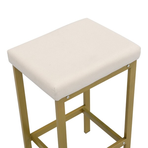 4 piece counter height metal and wood tableware with extra long console dining table and 3 PU stools in gold + beige