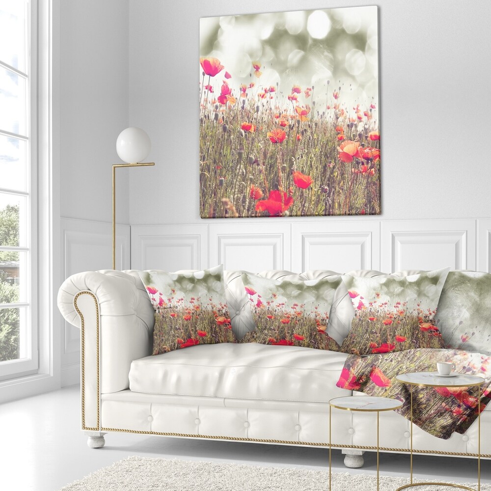 Designart 'Red Poppy Flowers Meadow' Floral Throw Pillow