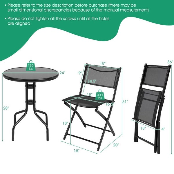 3 pcs Outdoor Folding Bistro Table Chairs Set - 18