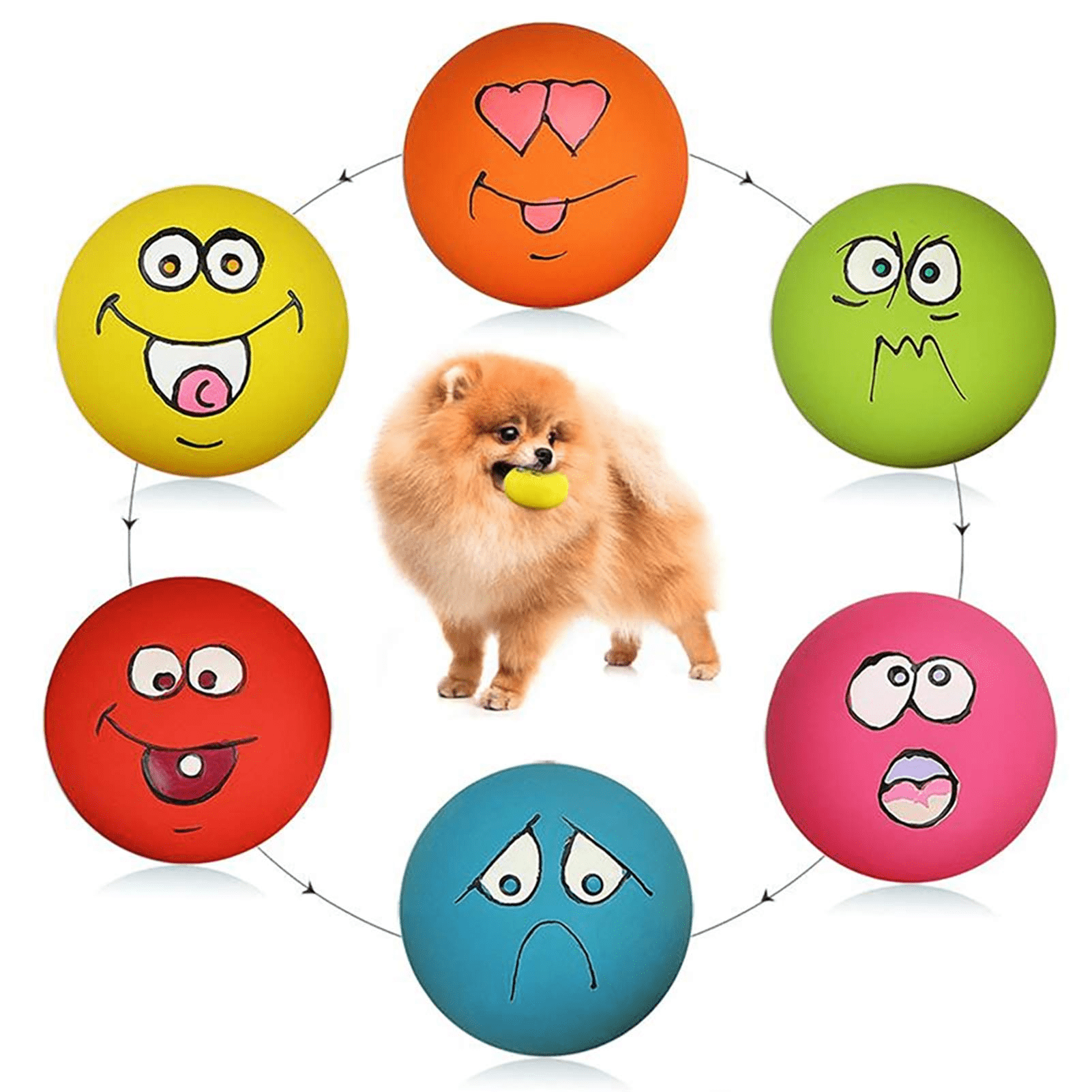 Smile Face Dog Squeaky Toys Soft Latex Squeak Toy Balls for Puppy Small Medium Pet Dogs 6 Pcs