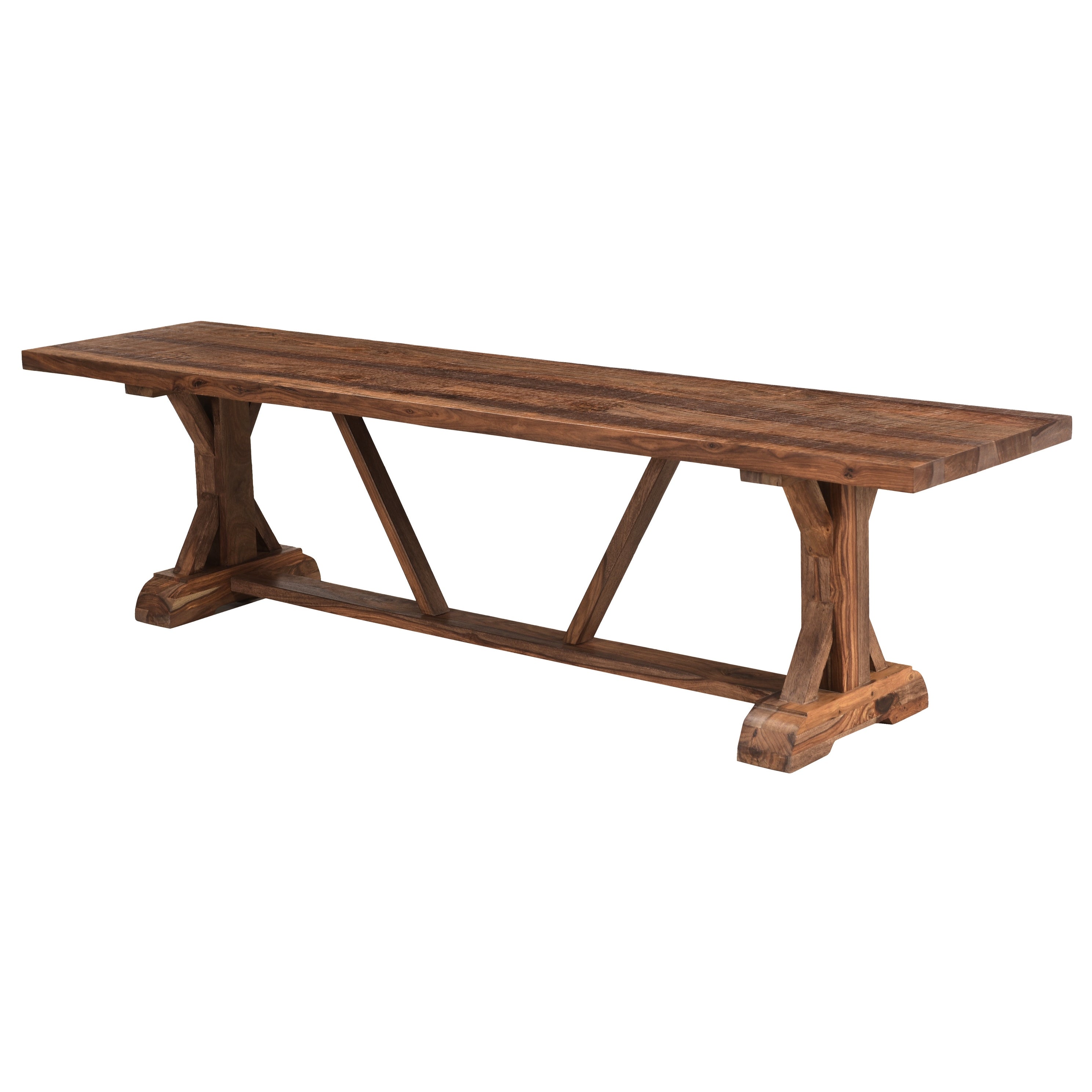 Carson Extotic Solid Sheesham Wood Dining Bench with Trestle Base and Chattermark Finish