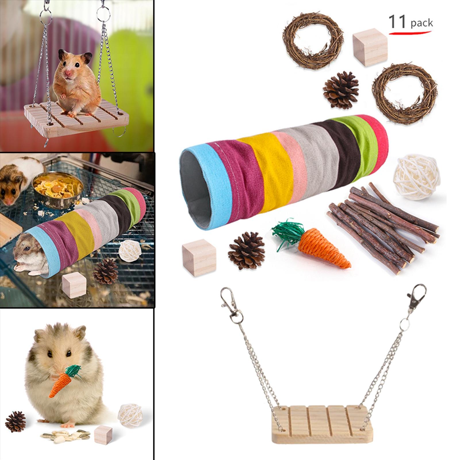 Hamster Chew Toys Set Small Animal Molar Toys Care Accessories for Guinea Pigs，Chinchillas，Gerbils，Mouse Rodents Toy Swing Carrot Rattan Ball -