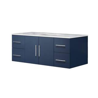 Lexora Geneva 48 in. W x 22 in. D Navy Blue Bath Vanity and Carrara Marble Top LG192248DEDS000