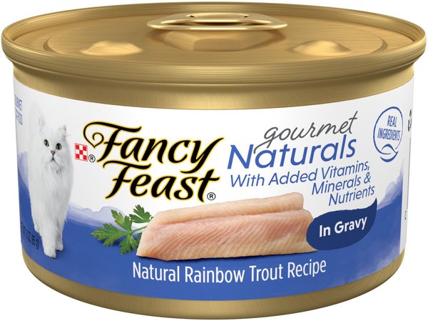 Fancy Feast Gourmet Naturals Natural Rainbow Trout Recipe In Gravy Canned Cat Food， 3-oz can， case of 12