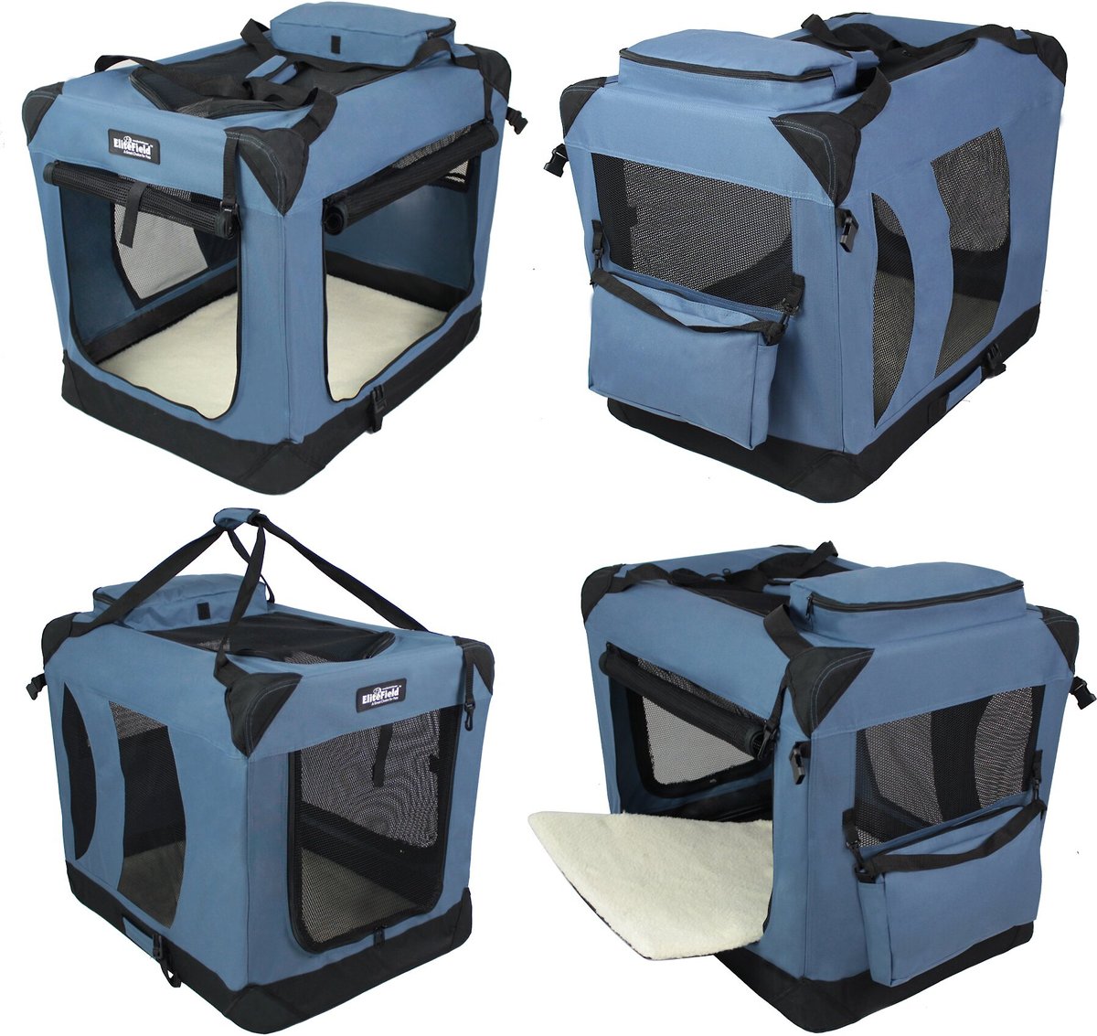 EliteField 3-Door Collapsible Soft-Sided Dog Crate (Blue Gray)