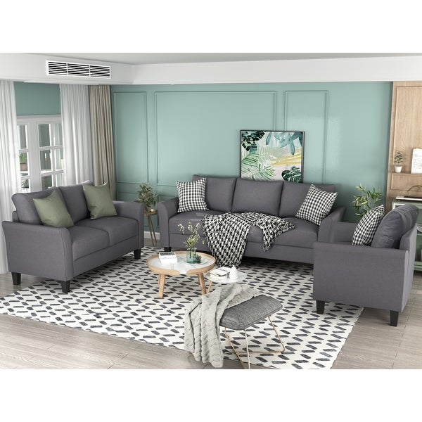 3 Pieces Sofa Set Classic Design Solid Wood Frame Sofa Living Room Set with 1 Loveseat， 1 Sofa and 1 Armchair