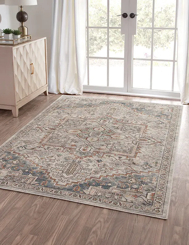 Sonoma 5 x 8 Ivory， Blue， and Beige Area Rug