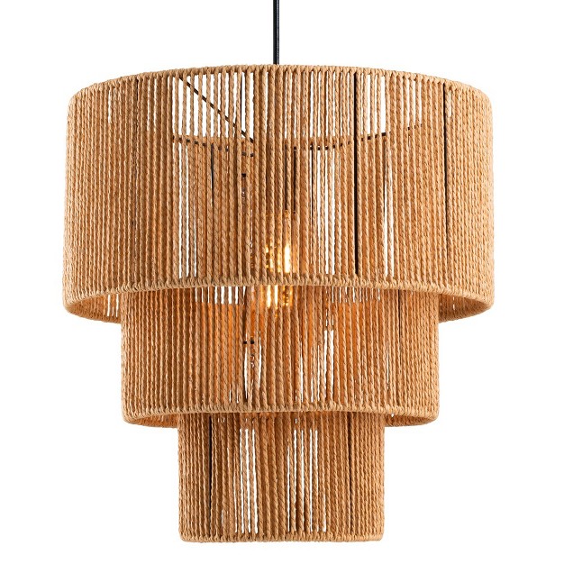 C Cattleya Boho Light Fixtures Ceiling Mount 3 tiered Natural Paper Rope Pendant Ceiling Light Fixture