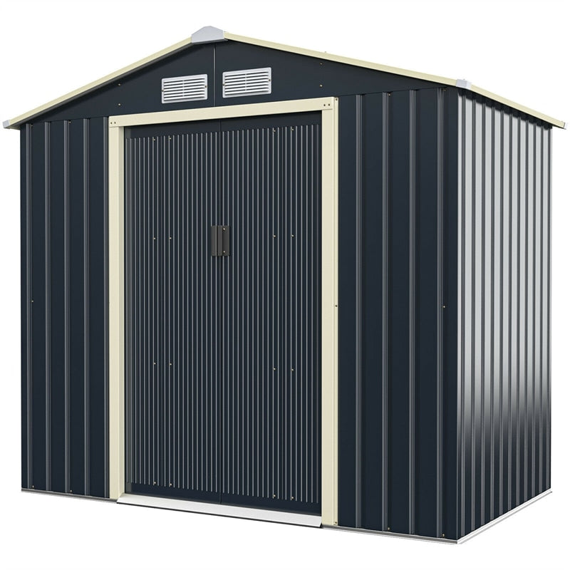 7 x 4 FT Outdoor Metal Storage Shed with 4 Air Vents & Sliding Double Lockable Doors, Backyard Tool Shed Garden Storage House