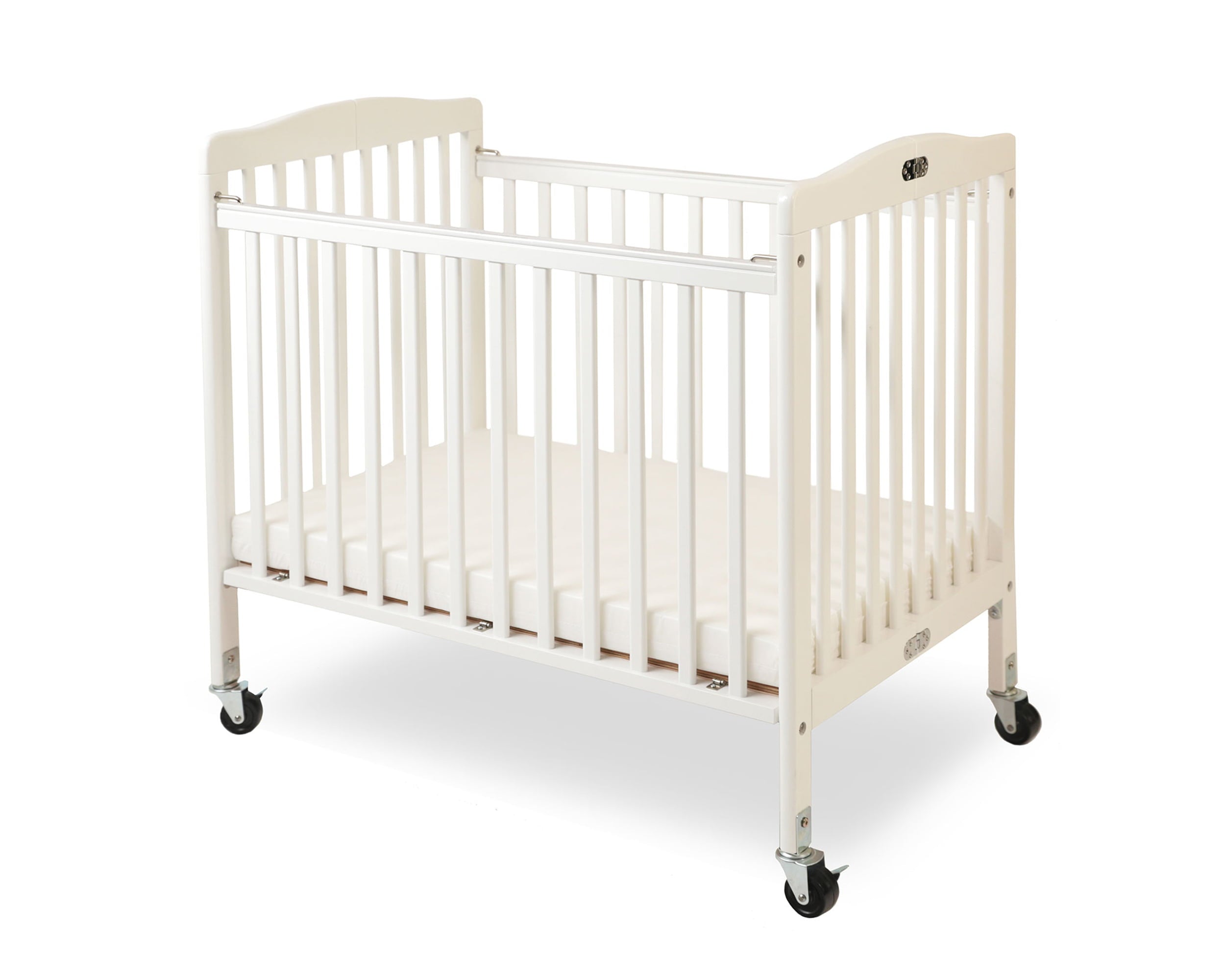 L.A. Baby Little Wooden Folding Portable Mini Crib with Mattress, White