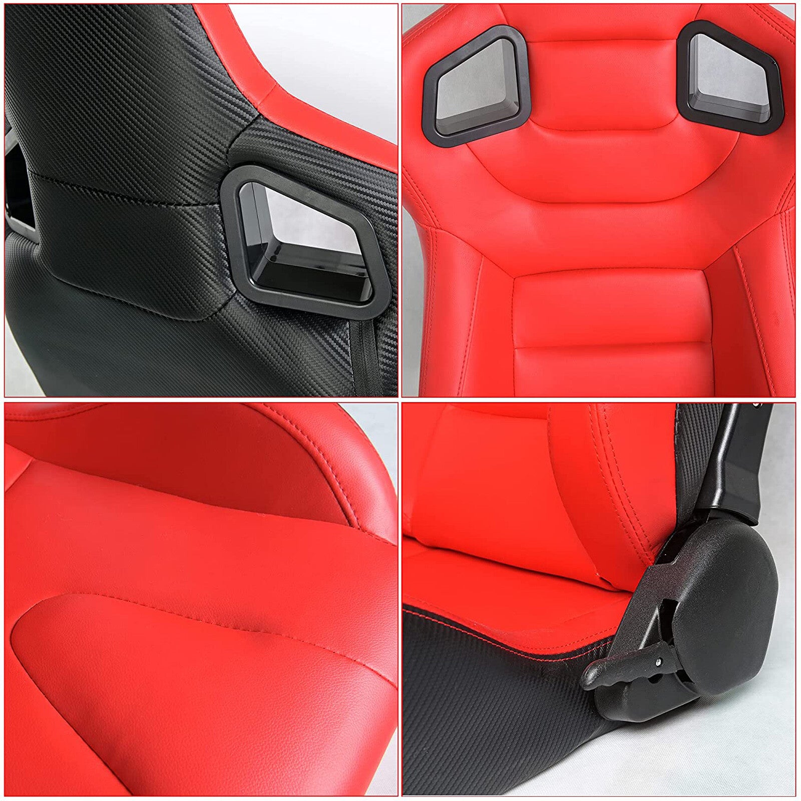 OVERDRIVE Modern Racing Seat Red Carbon Leather， Reclining Design and Front-Back Adjustable