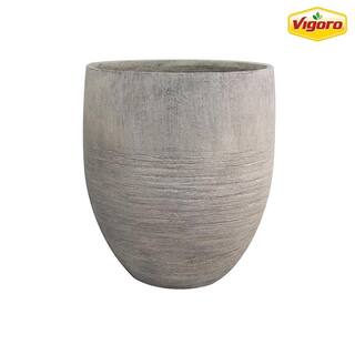 Vigoro 17 in. Jennings Large Gray Plastic Fiberglass Tall Decorative Planter (17 in. D x 19 in. H) With Drainage Hole GRC-049425A