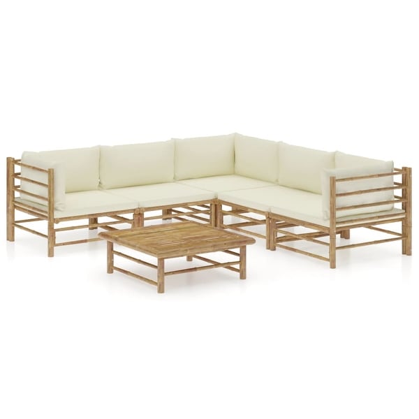 vidaXL 6 Piece Patio Lounge Set with Cream White Cushions Bamboo