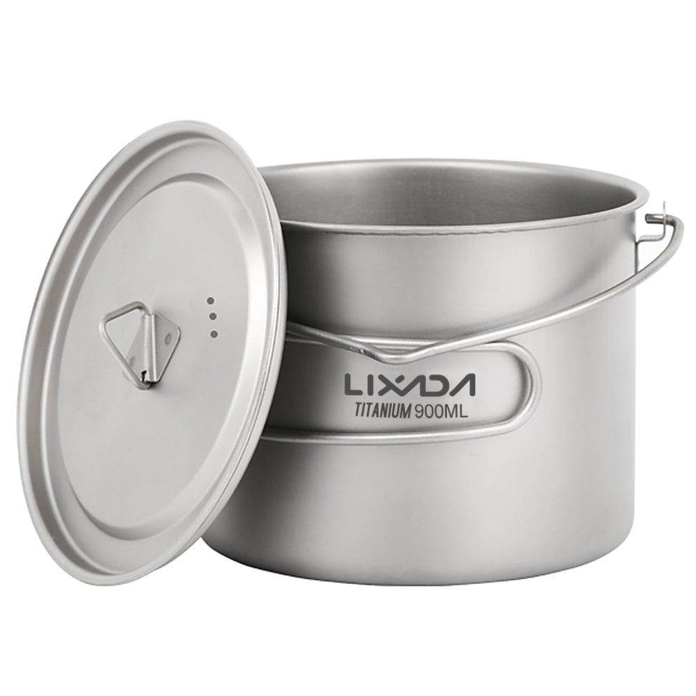 Lixada 750ml900ml1100ml Lightweight Titanium Pot with Folding Spork for Outdoor Camping Hiking Backpacking Picnic