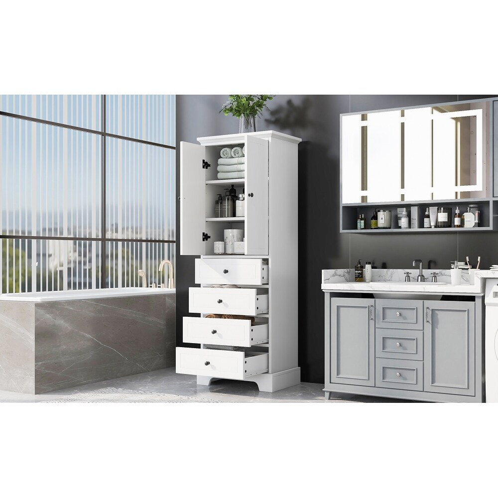 Bathroom Storage Cabinet with 2 Doors and 4 Drawers  Adjustable Shelves Multifunctional Free Standing Cabinet