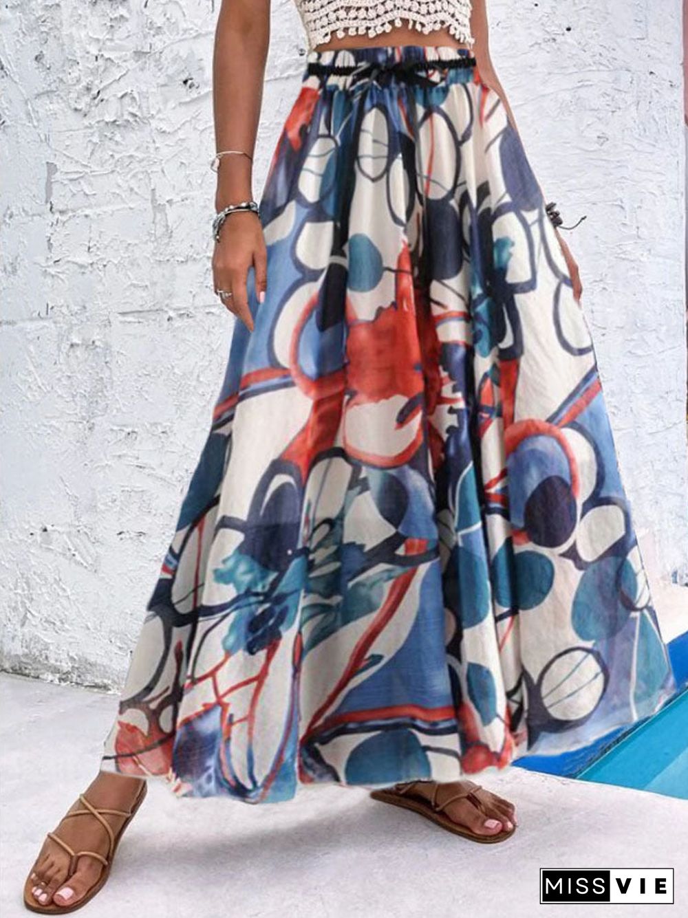 Women'S Skirts Printed High Waist Swing Long Skirt