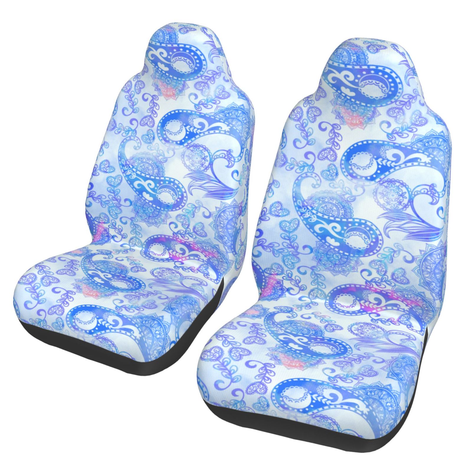 TEQUAN Front Seat Covers， Blue Watercolor Paisley Pattern 2 Piece Car Seat Cover Fit Most Car SUV Truck Van