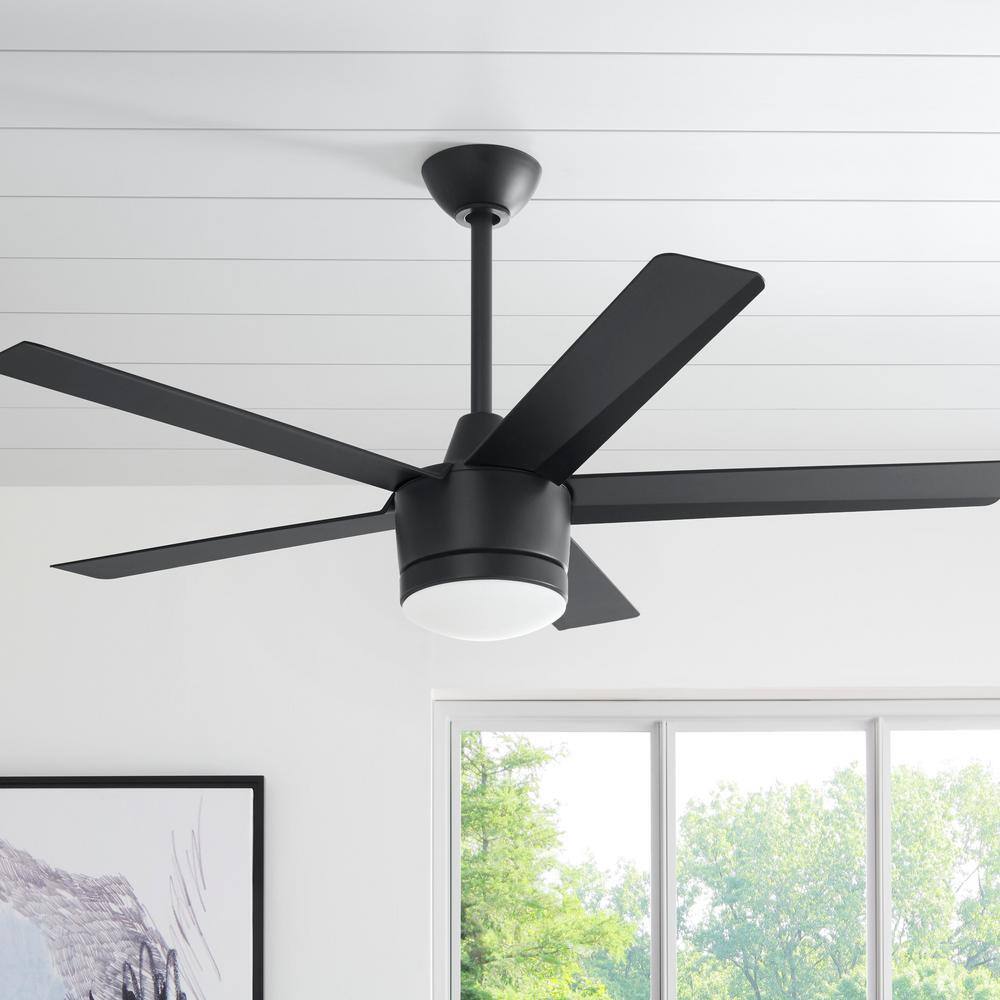 Home Decorators Collection Merwry 52 in. Integrated LED Indoor Matte Black Ceiling Fan with Light Kit and Remote Control SW1422MBK